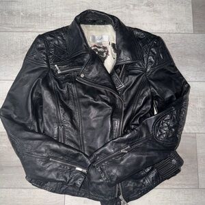 Blink biker Black Leather Jacket with Quilted Accents no tears rips lamb leather
